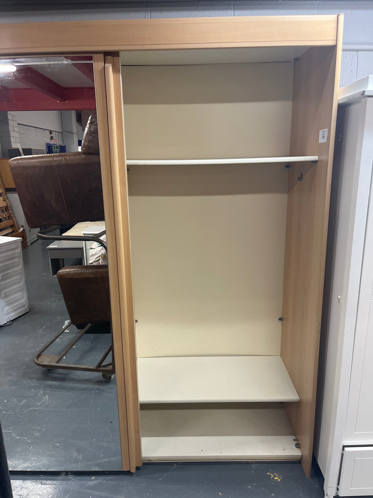 Tall beech laminate mirrored sliding door wardrobe (H 216 x W 200 x D 65 cm) 3225