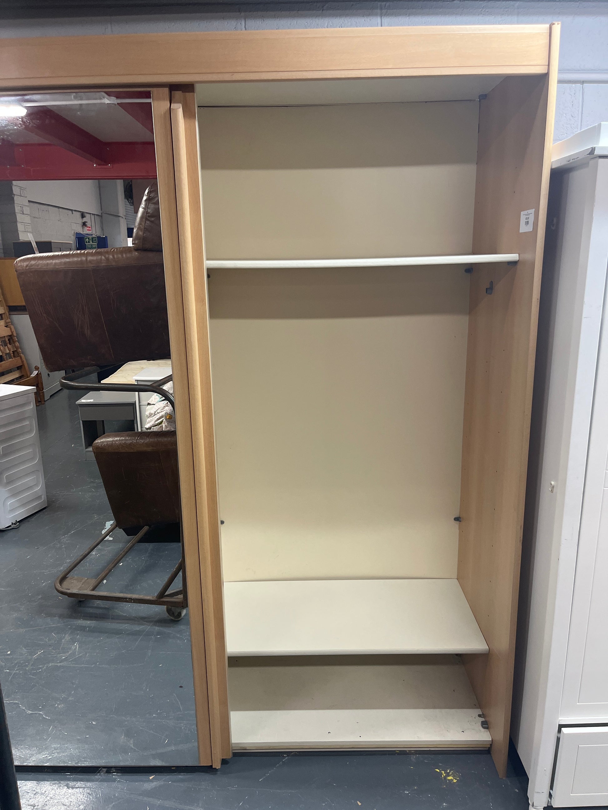 Tall beech laminate mirrored sliding door wardrobe (H 216 x W 200 x D 65 cm) 3225