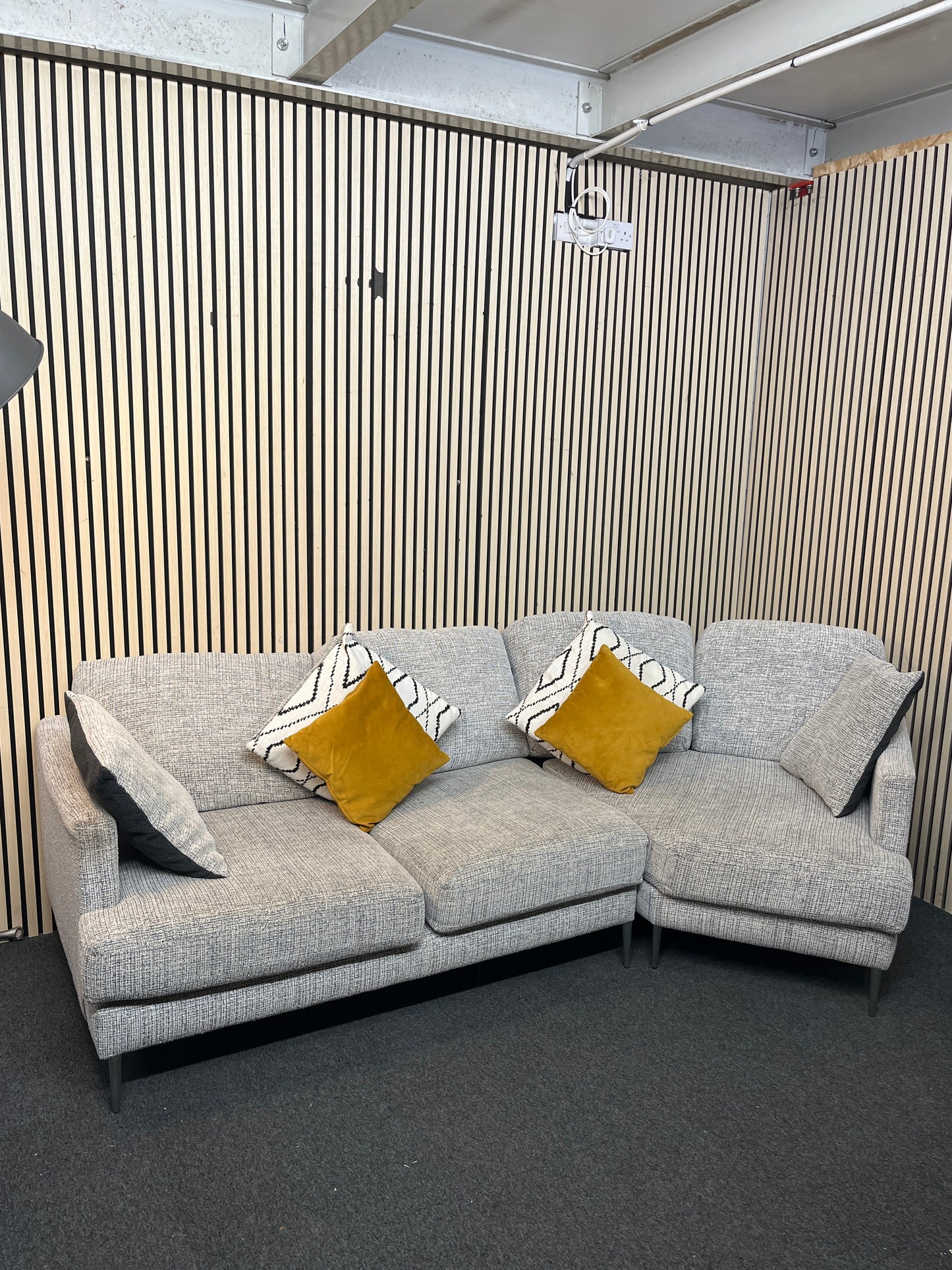 Large curved oatmeal fabric sofa 43392