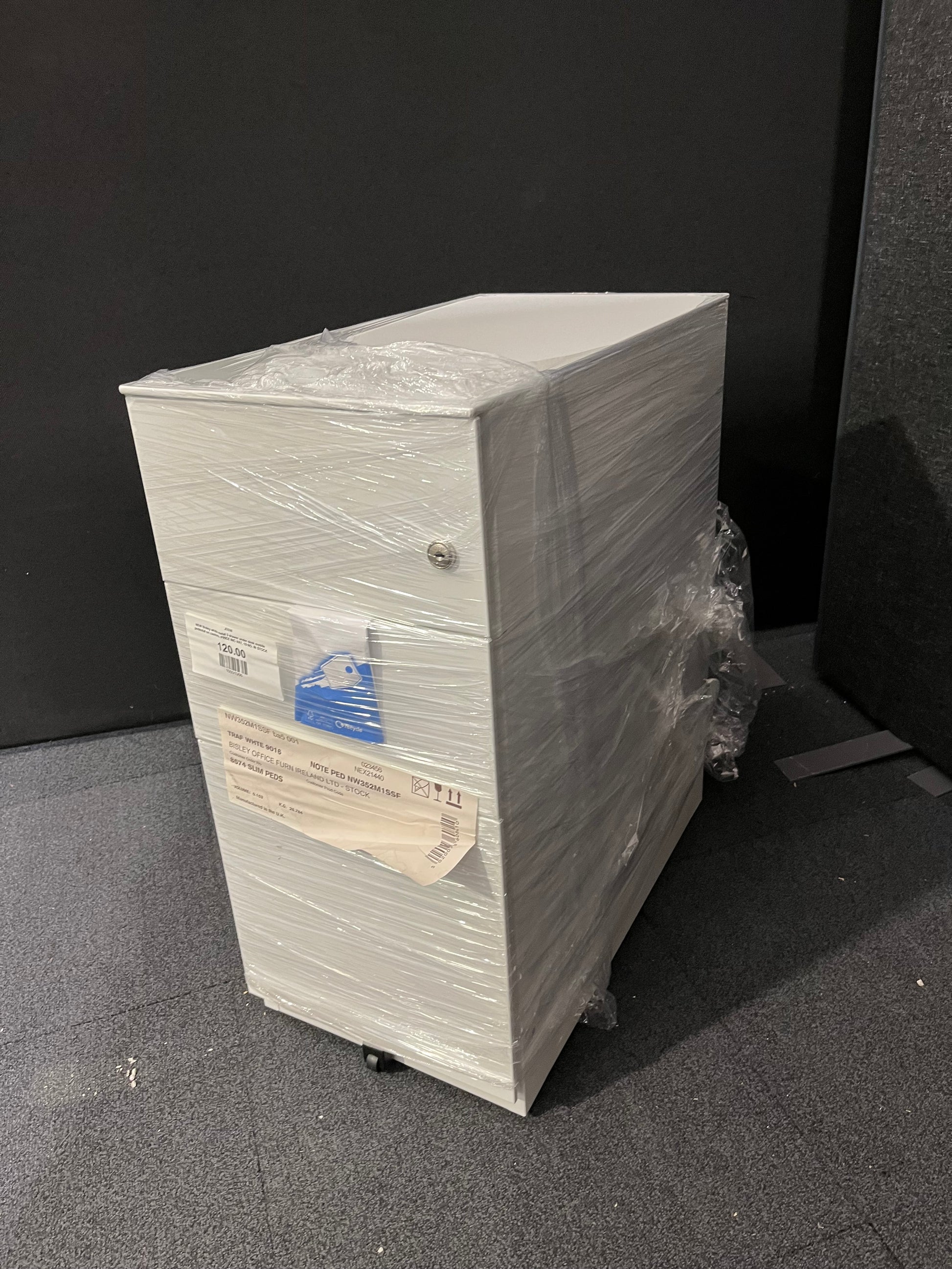 NEW Bisley white metal 3 drawer under desk mobile pedestal on castors. PRICE INC VAT, 10 NO. IN STOCK