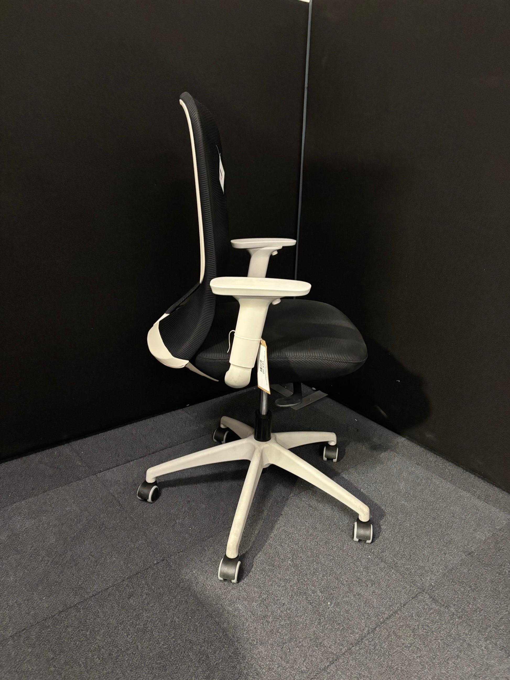 Sway black mesh back adjustable operator chair with black fabric seat, grey frame and base, price inc vat