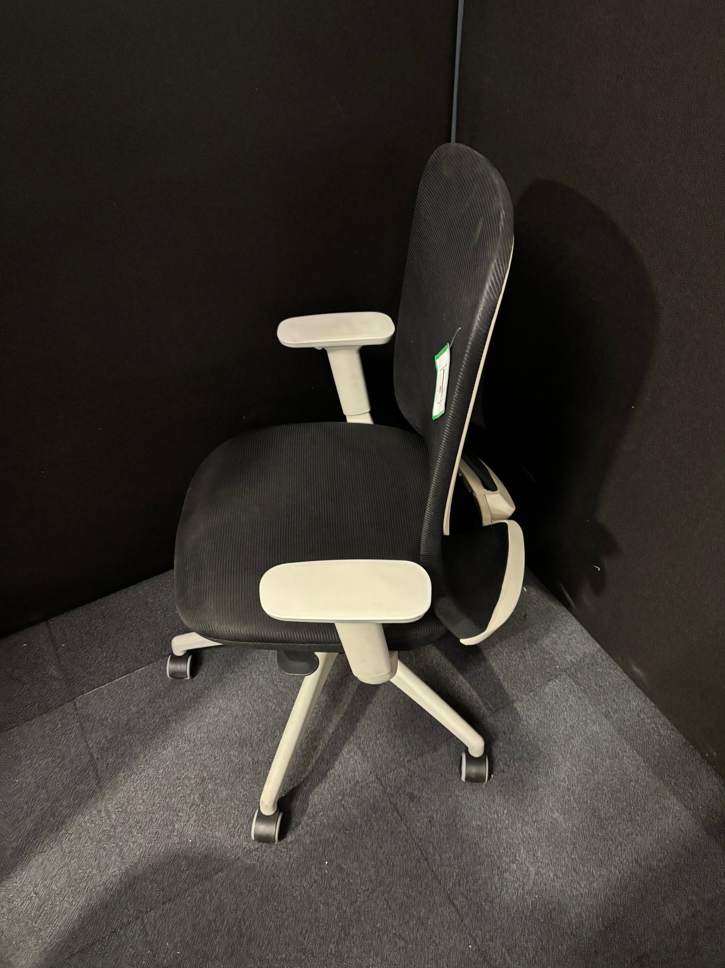 Sway black mesh back adjustable operator chair with black fabric seat, grey frame and base, price inc vat