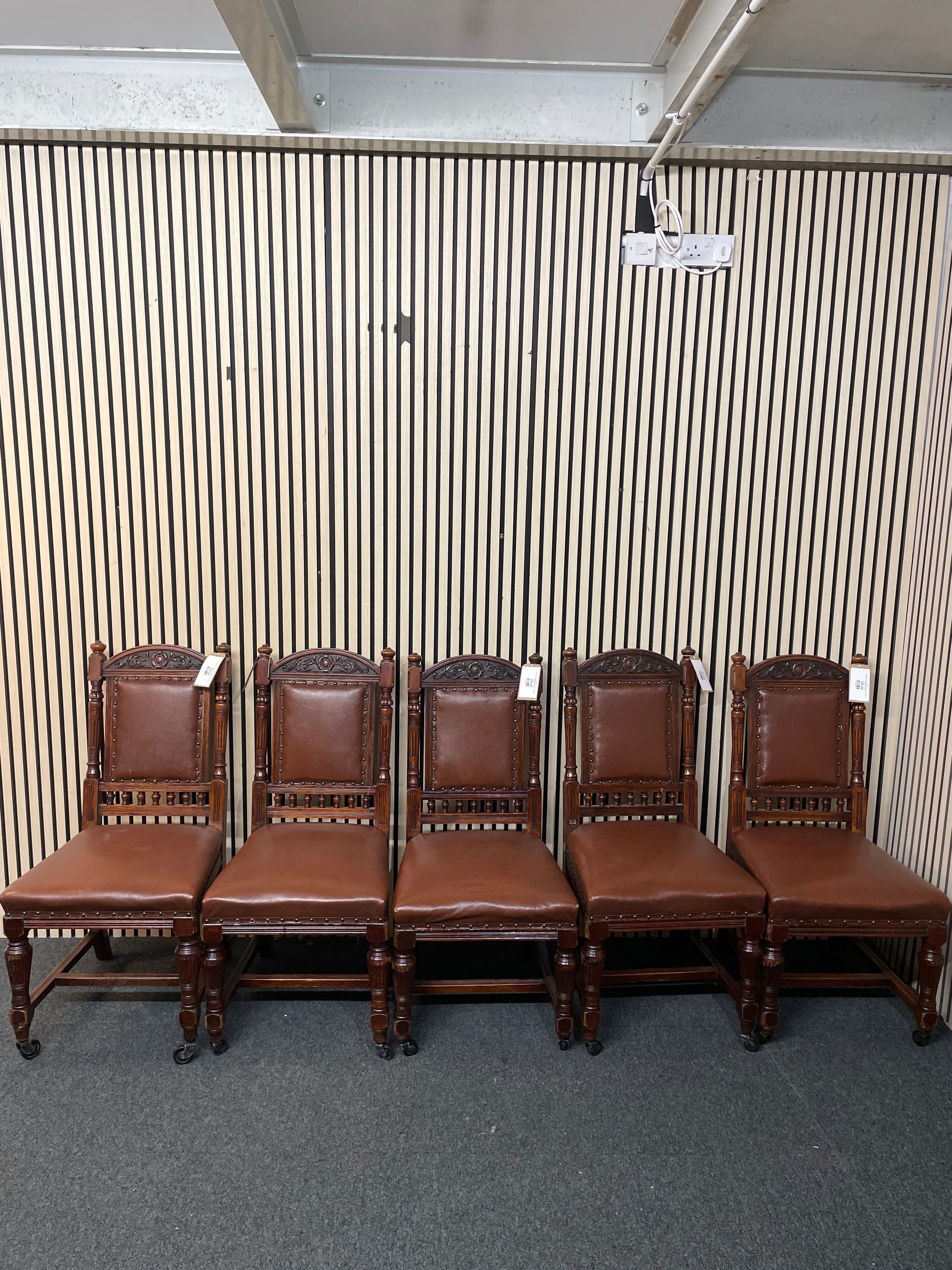 Solid dark wood dining chair set with brown leatherette seat (SET OF 5) 3126