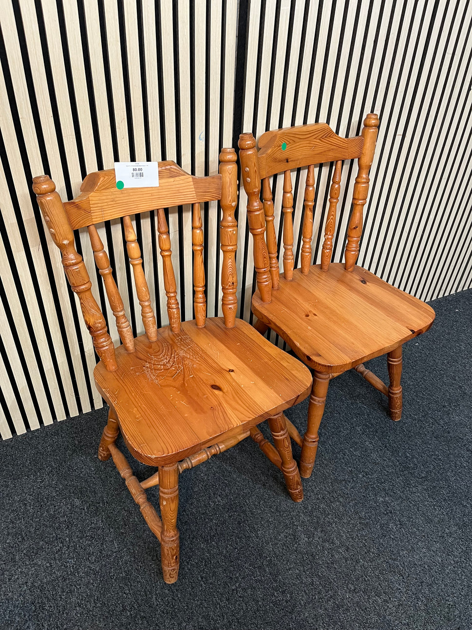 Set of 2 x Pine Spindle Back Chairs 1126