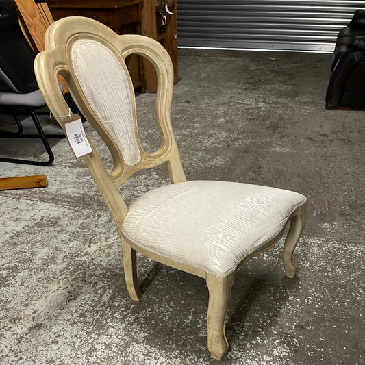 White painted white fabric seat dining chair