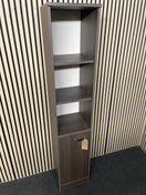 Grey oak laminate tall slim storage unit with base door 35Wx32Dx181H  44545