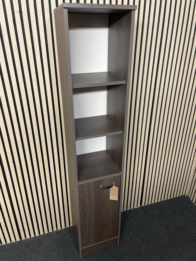 Grey oak laminate tall slim storage unit with base door 35Wx32Dx181H  44545