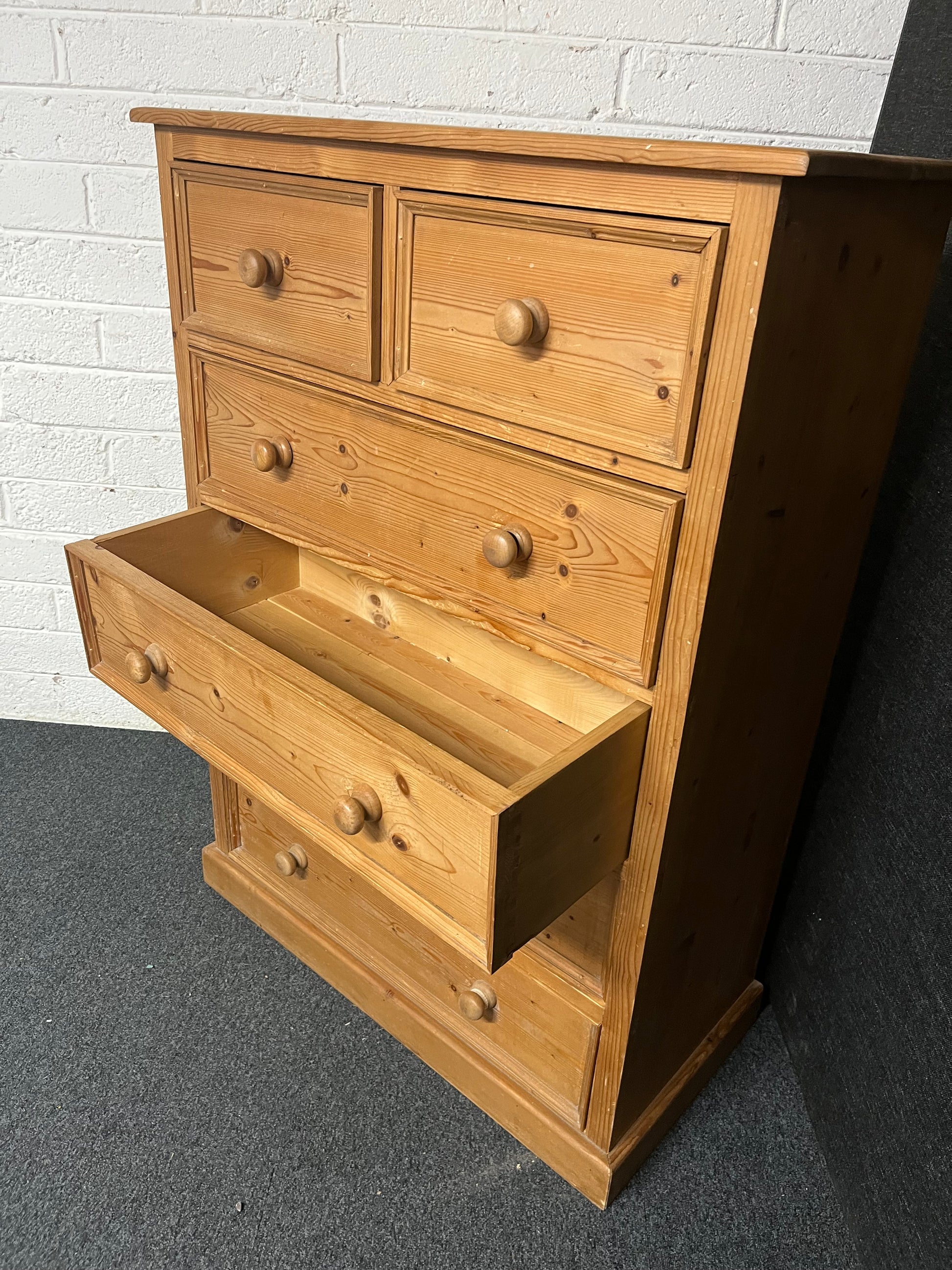 Solid tall pitch pine 4+2 chest of drawers 900Wx1260Hx430D 1225