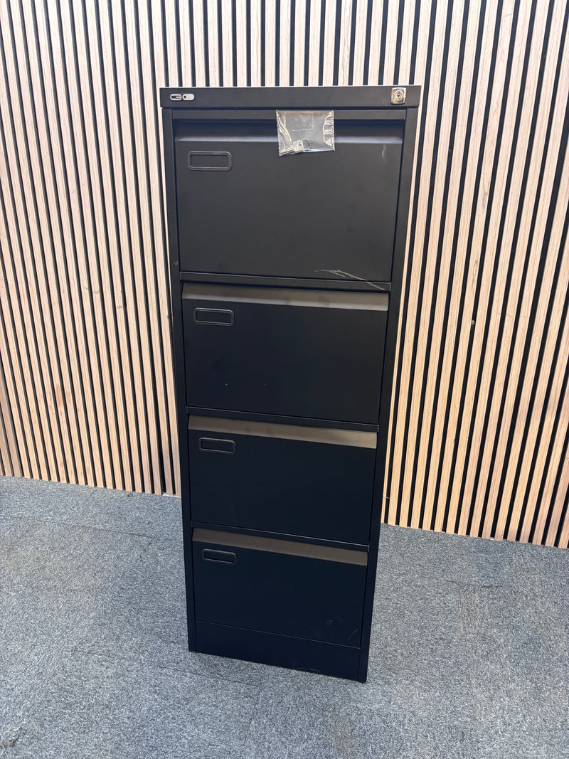 Black metal 4 drawer filing cabinet 132Hx46Wx62D