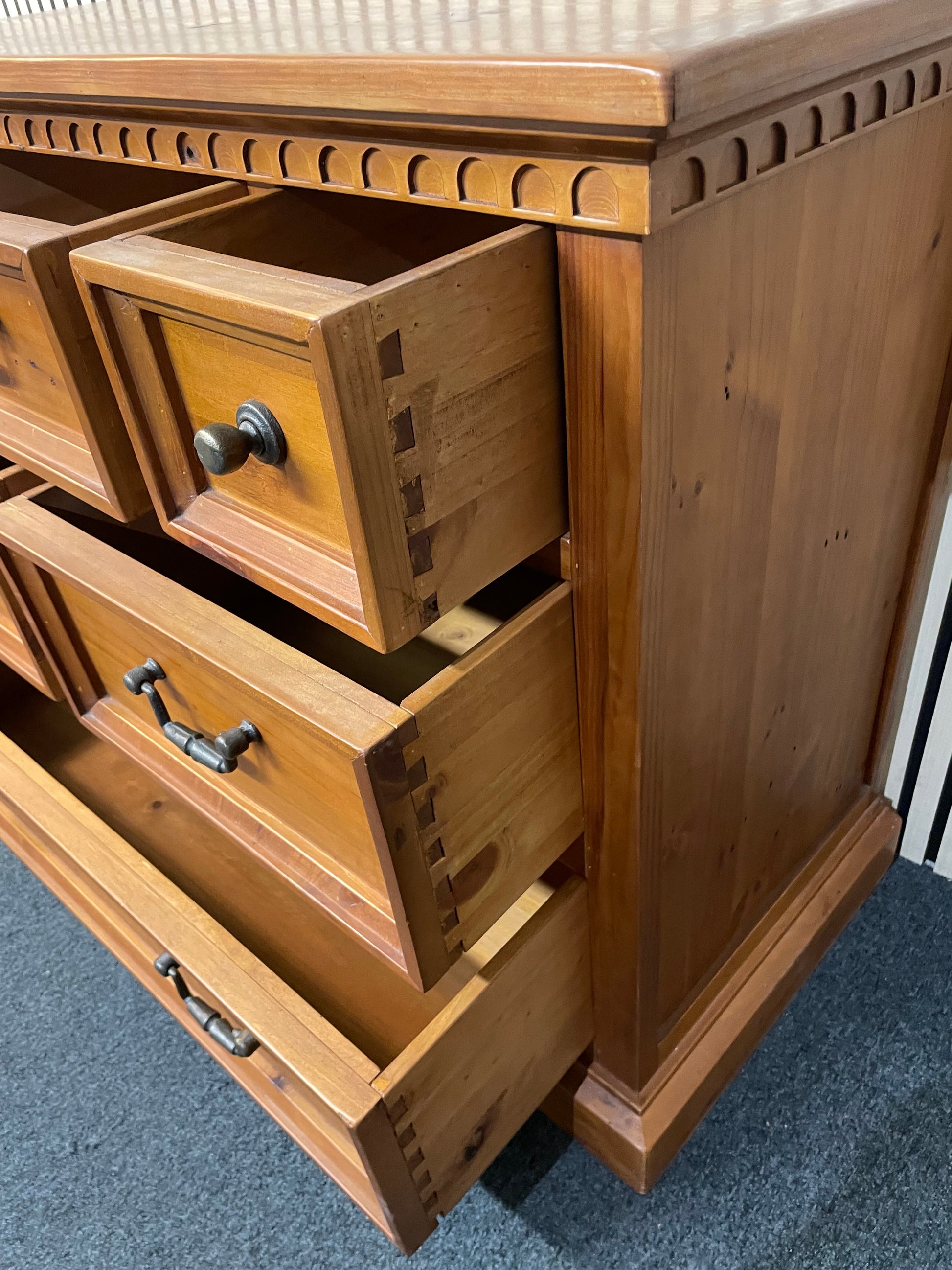 Solid natural pine 1+2+3 large chest of drawers (H 91 x W 110 x D 50 cm) 2425