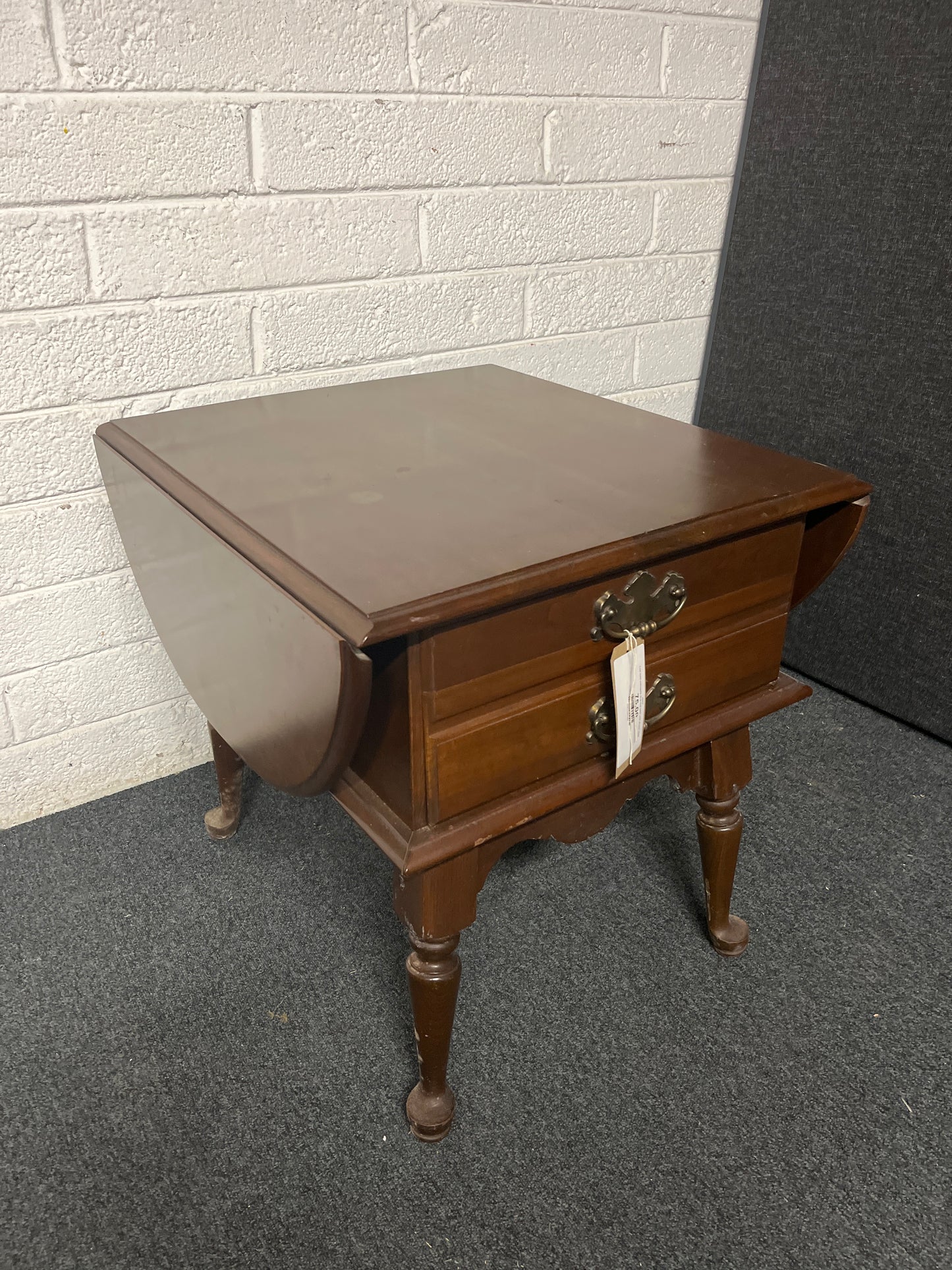 Low solid mahogany drop leaf table with drawer 2225