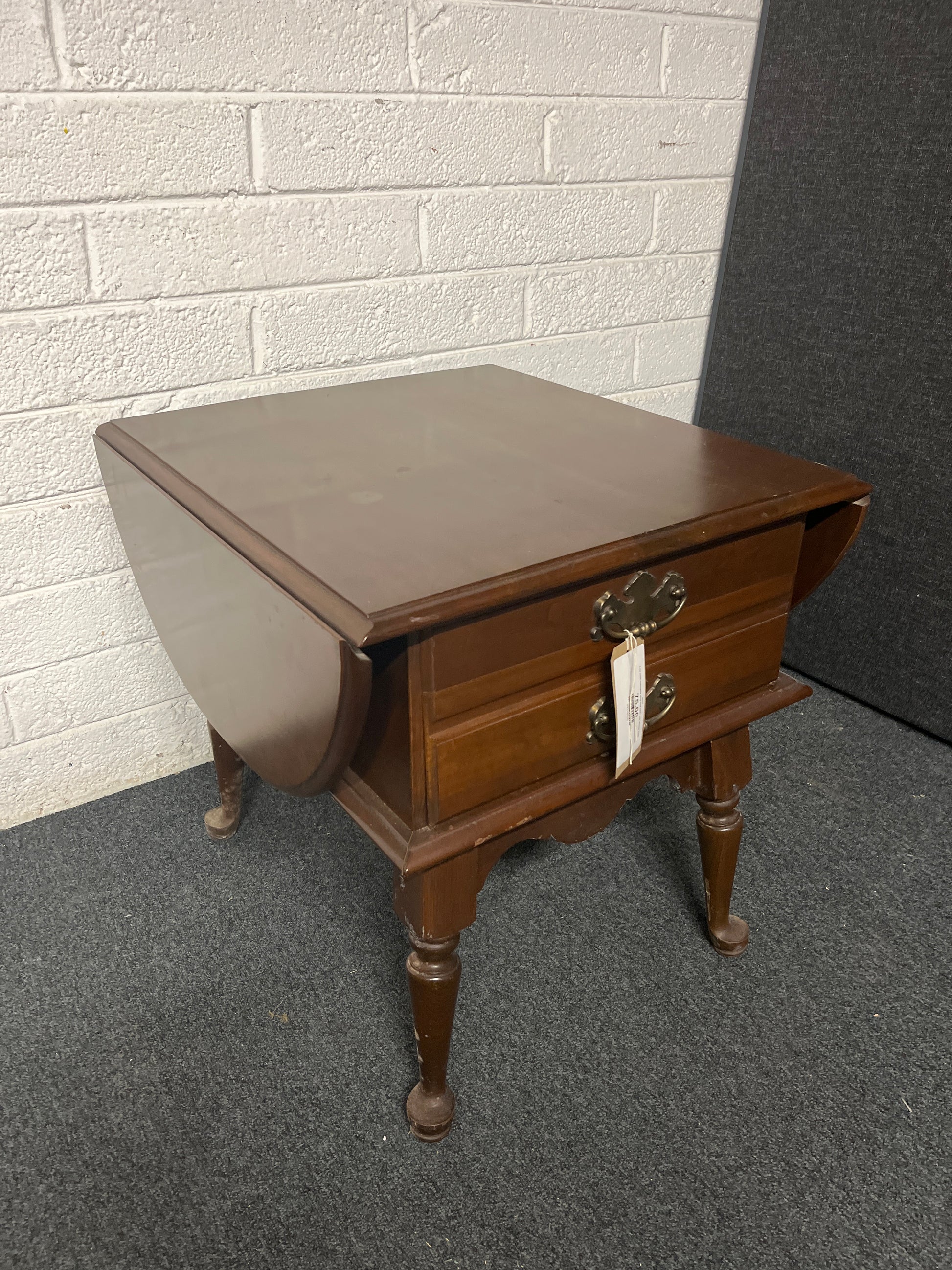 Low solid mahogany drop leaf table with drawer 2225