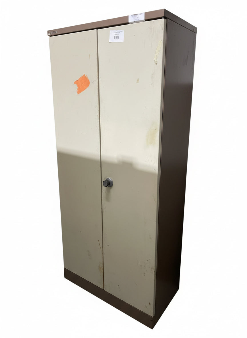 Tall 6x3 steel storage unit with 3 no. adjustable internal shelves in coffee cream metal.