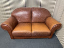 Traditional brown leather two-seater sofa with rolled arms 170Wx60D  44549