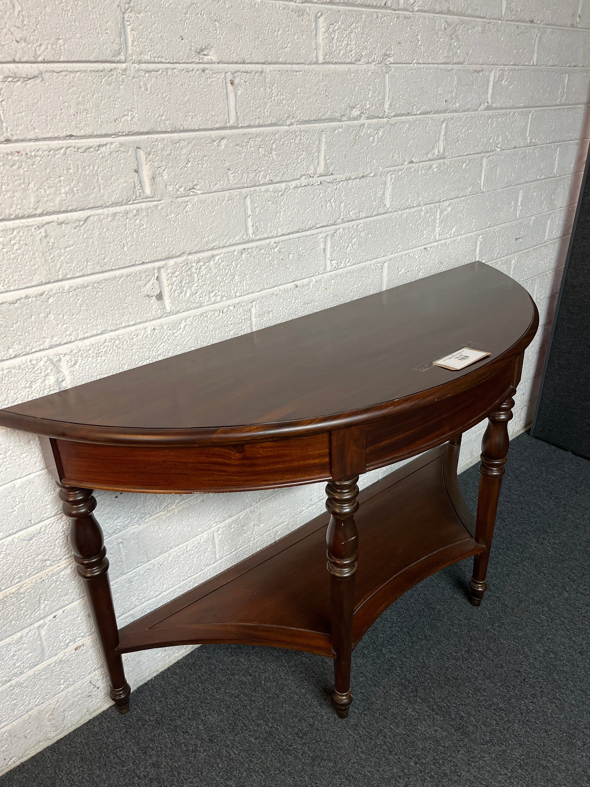 Large solid mahogany half moon console table  with base shelf (H 85 x W 150 x D 50 cm) 2225