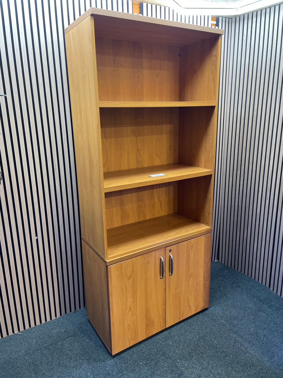 Tall open top section display unit with cherry base doors and carcass  90Wx45Dx210H