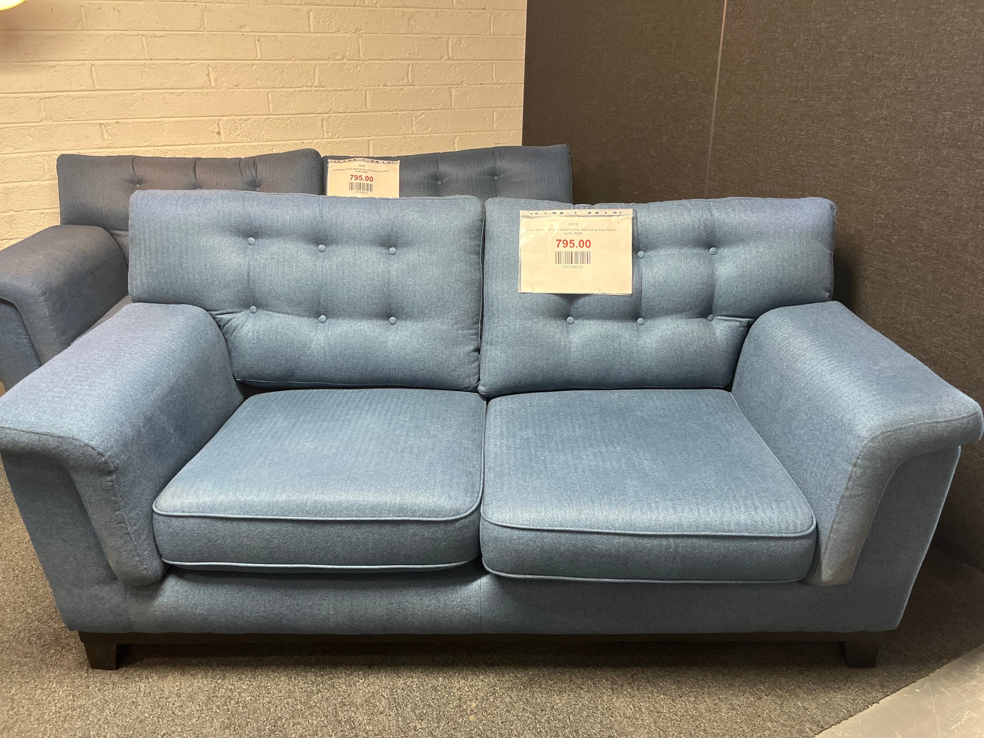 3+2 Modern black wood frame, dark navy blue fabric suite  2225