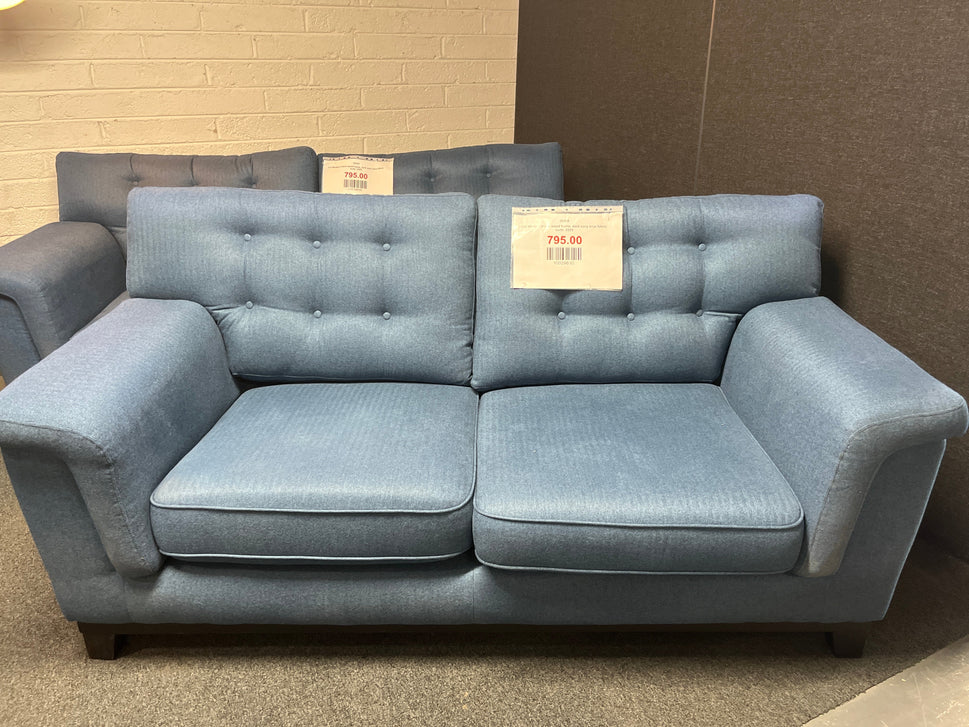 3+2 Modern black wood frame, dark navy blue fabric suite  2225