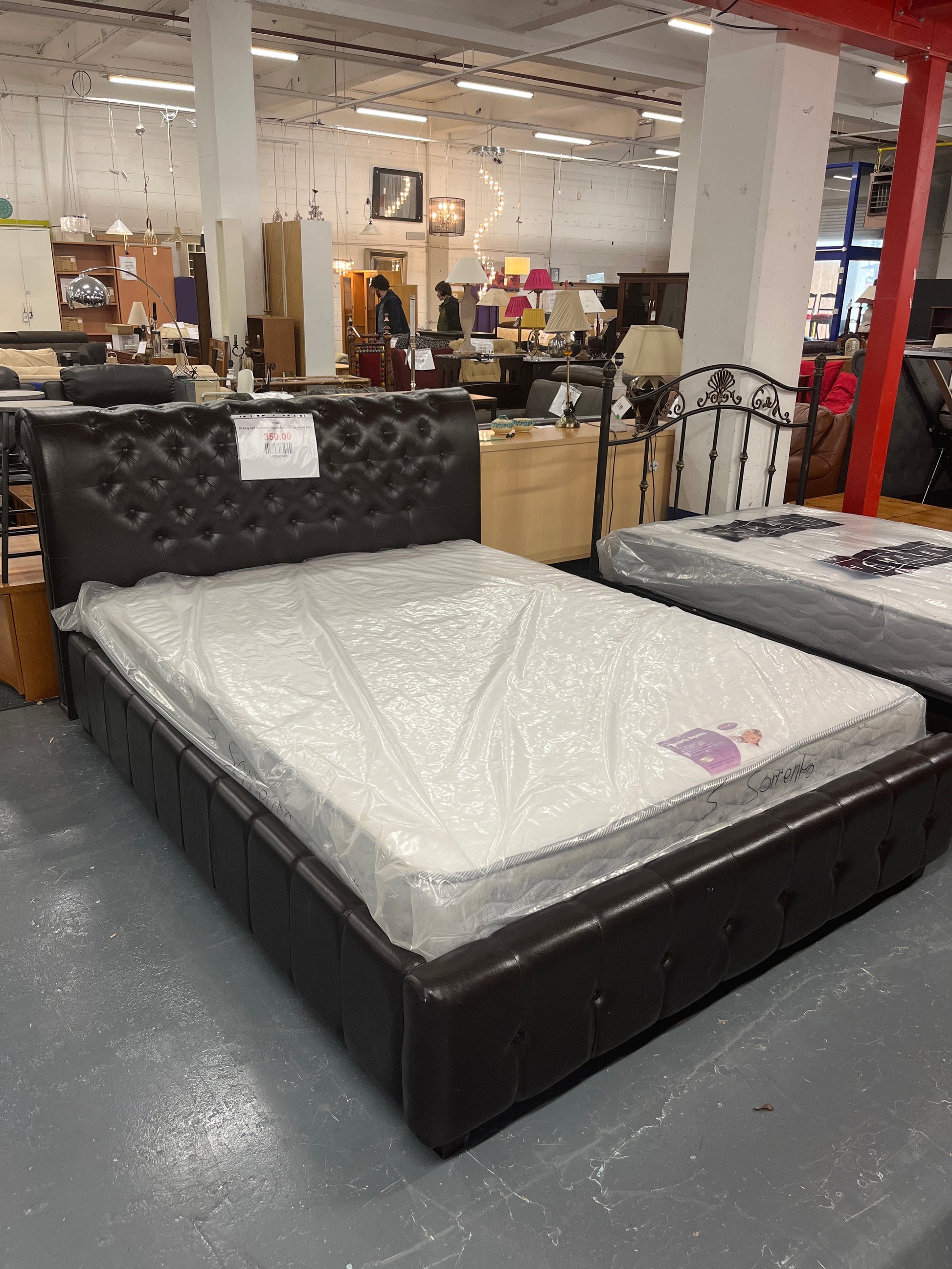 5ft king dark leatherette high button back bed frame 3225