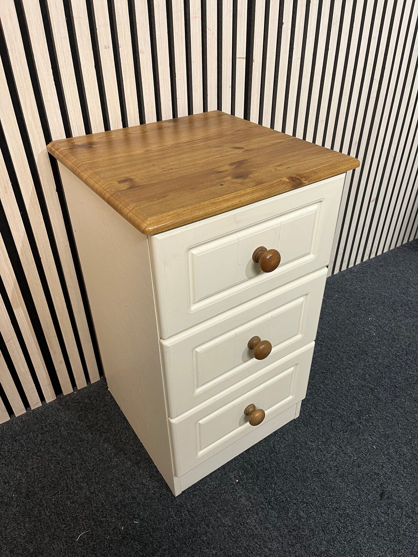 Cream and pine 3 drawer bedside locker  3126