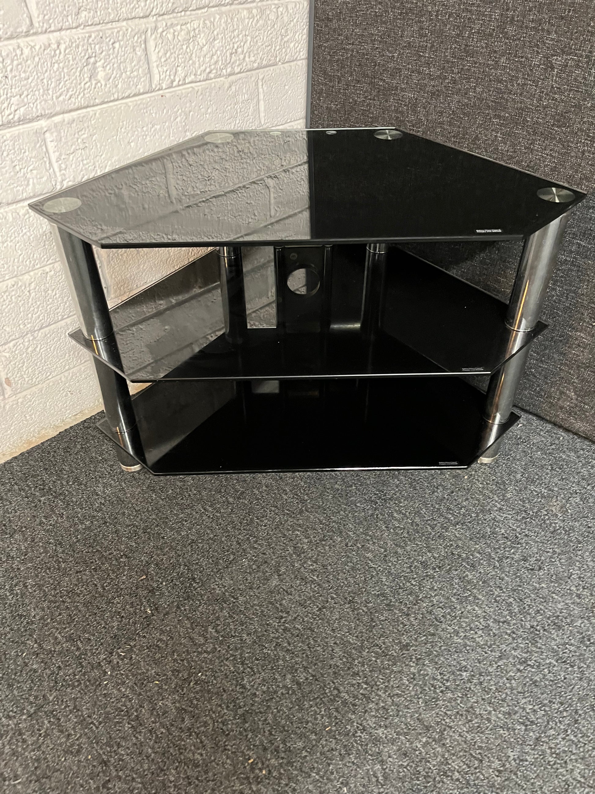 Tiered black glass corner TV unit 1225