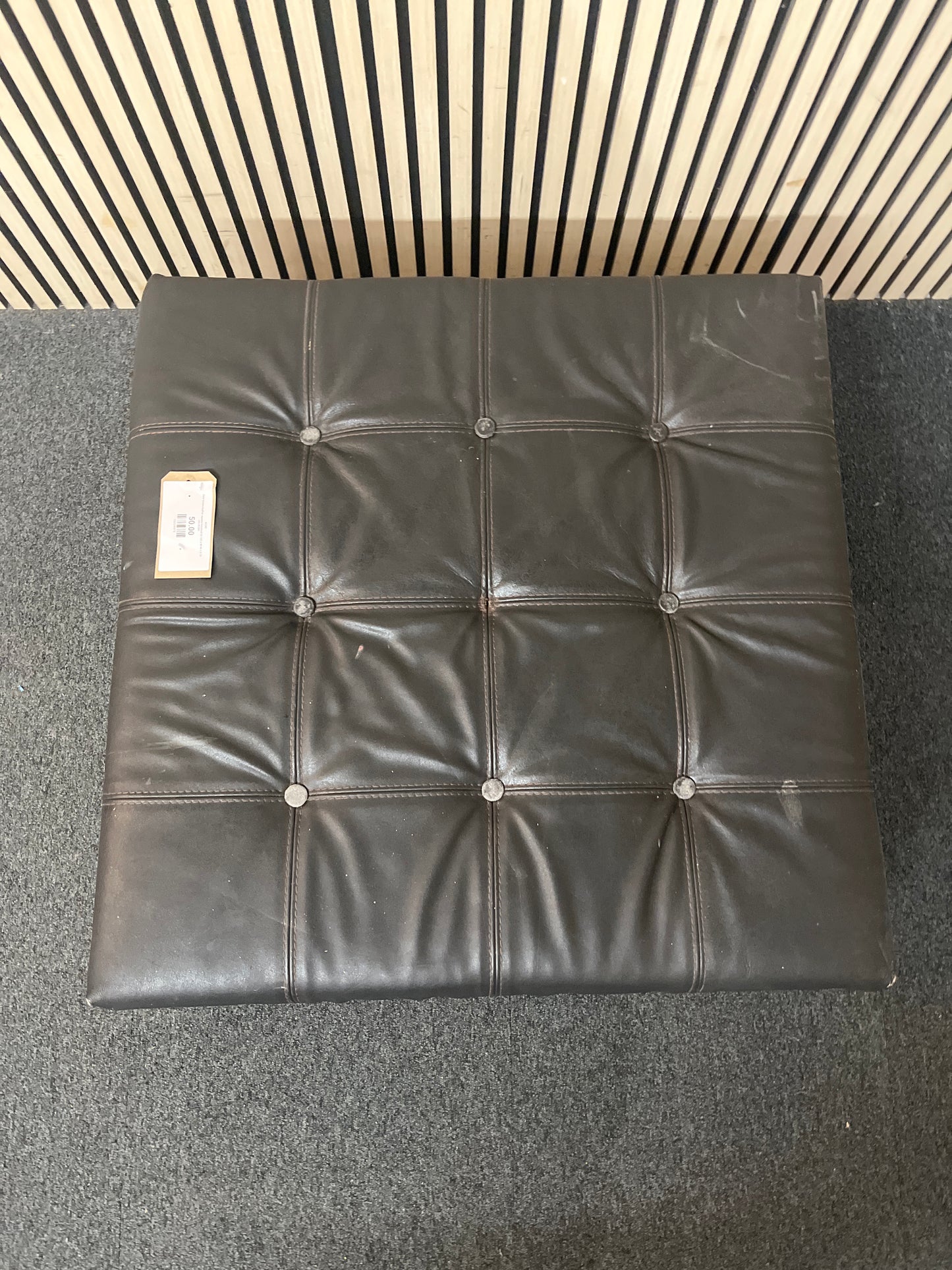 Dark brown leather square footstool (H 185 x W 44 x D 39 cm) 43345