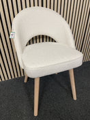 BRAND NEW Marilyn Eccre Boucle fabric curved back rest dining chair in white wash oak frame  44550