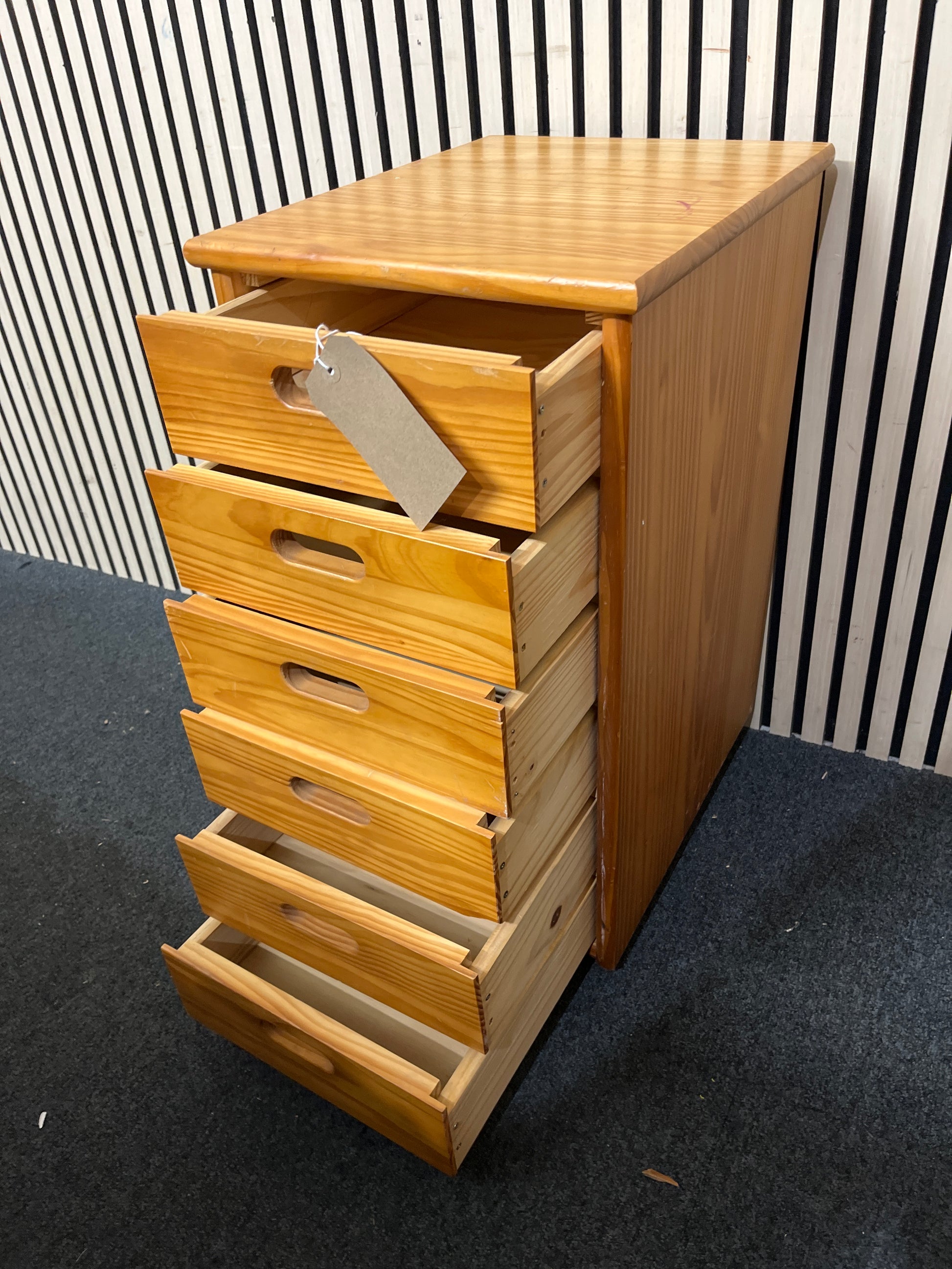 Solid pine slim 6 drawer locker on castors  44302