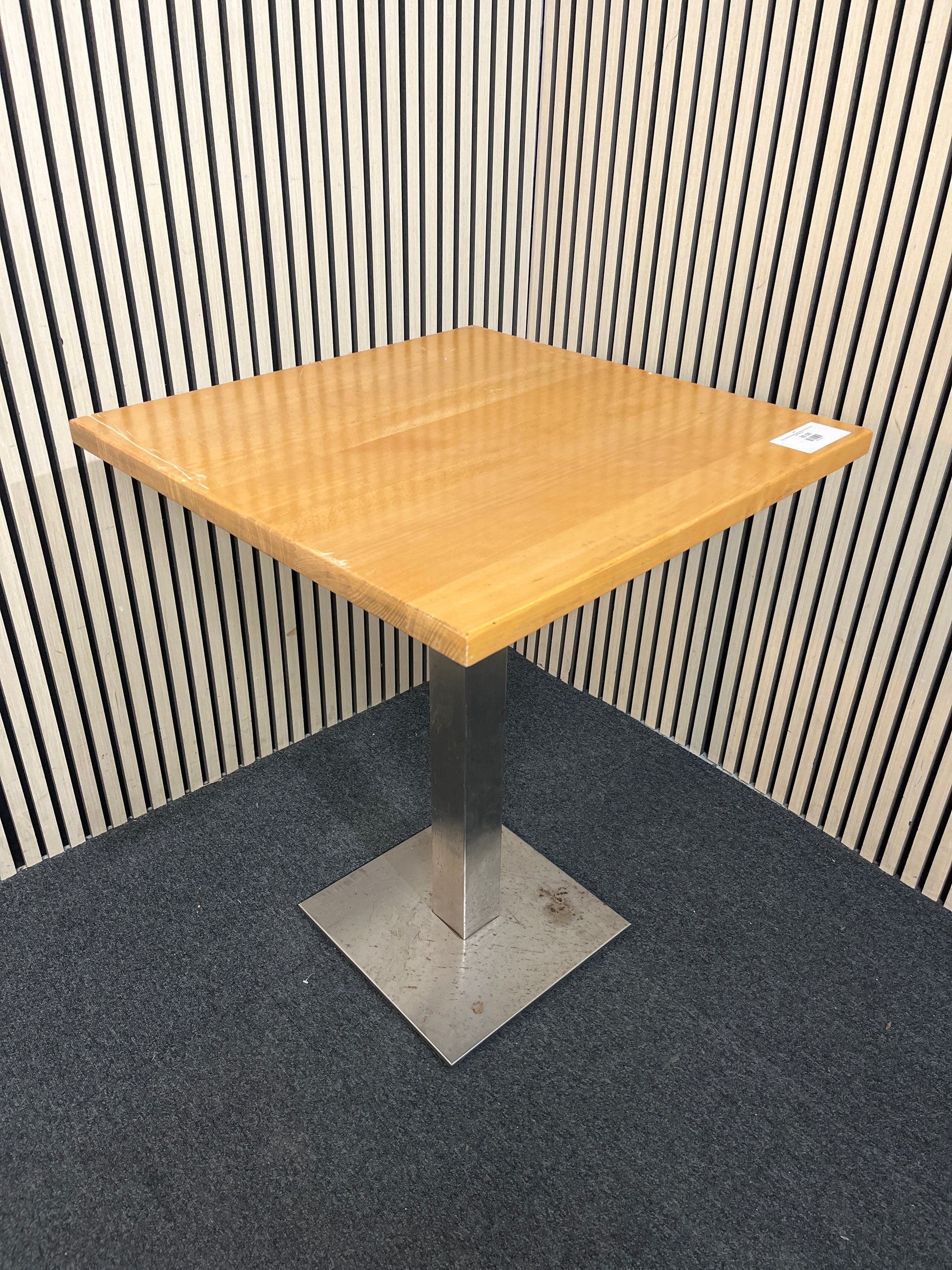Beech square dining table with metal column base (70 cm each side) 1126