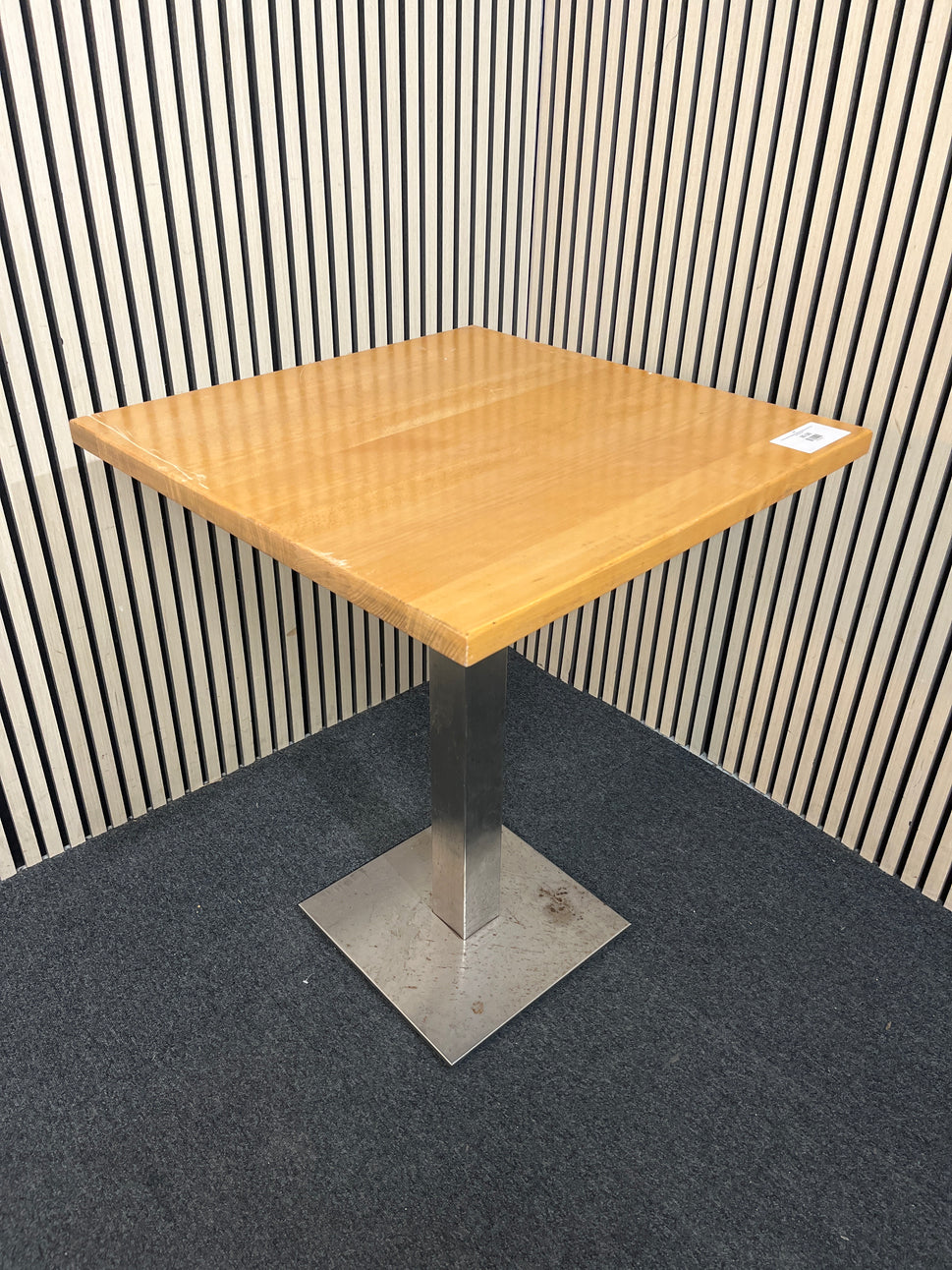 Beech square dining table with metal column base (70 cm each side) 1126