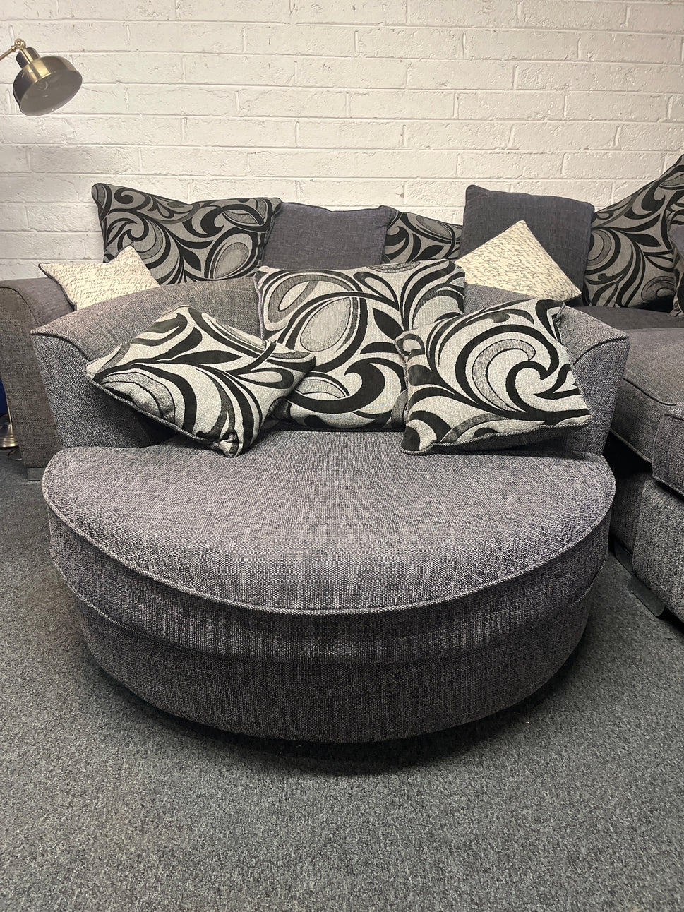 Charcoal mix fabric large corner fabric suite with matching snuggle chair 2225