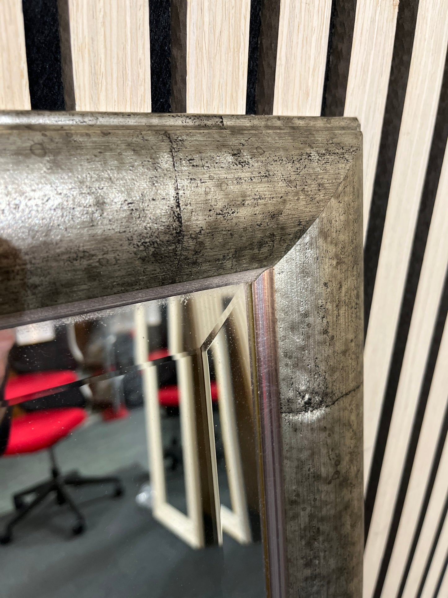 Silver framed full length bevelled mirror (134 x 46 cm) 3126