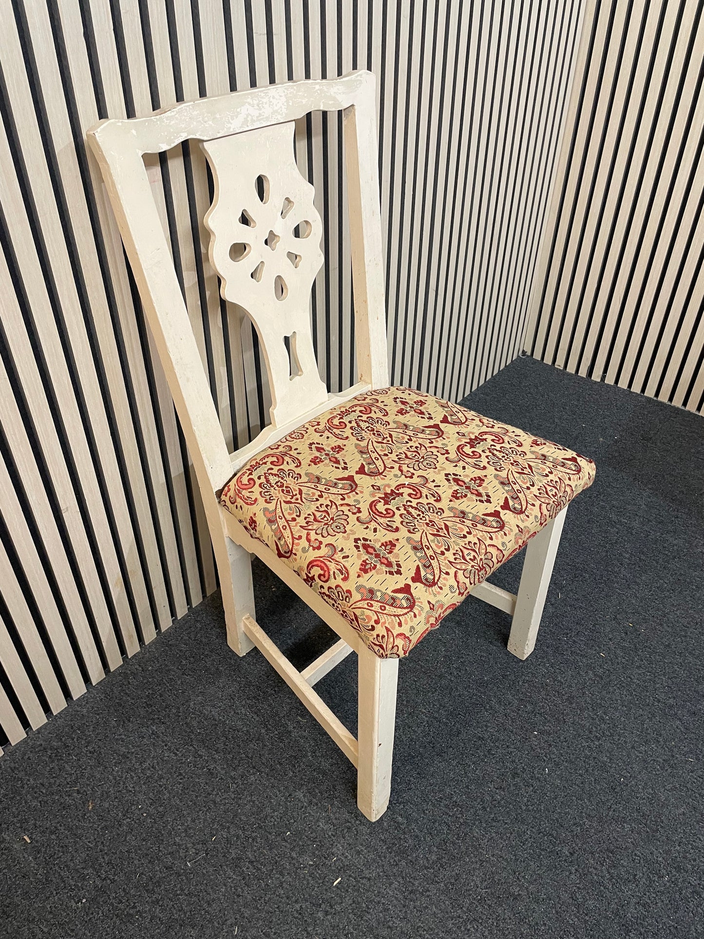 Solid pine cream painted kitchen chairs with fabric seat 2425