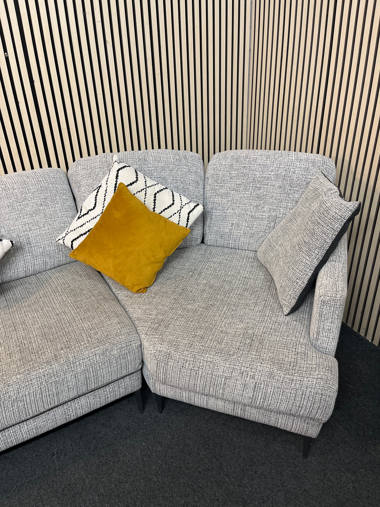 Large curved oatmeal fabric sofa 43392