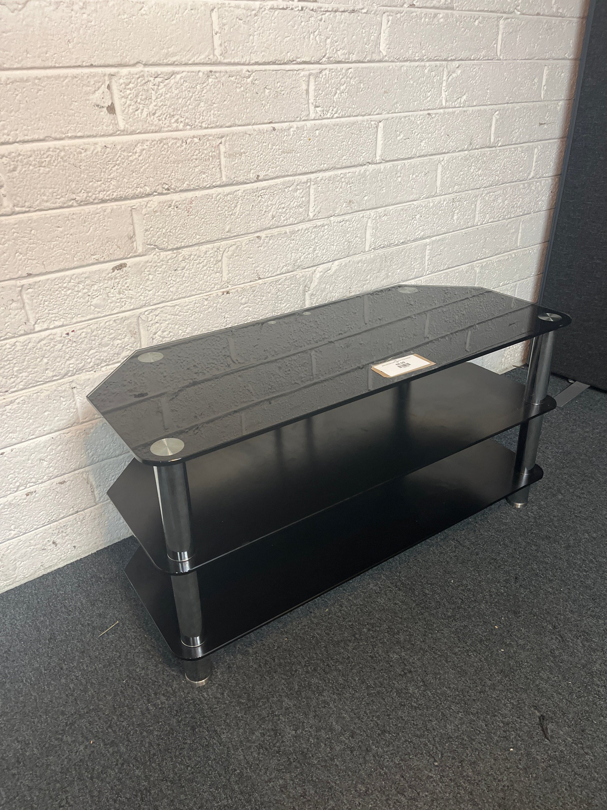 Black glass large tiered TV unit (H 53 x W 105 x D 45 cm) 3225