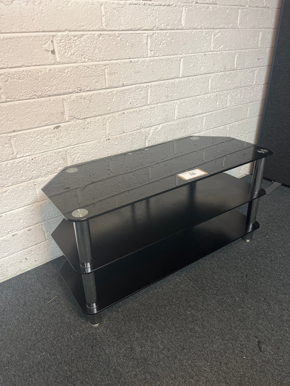 Black glass large tiered TV unit (H 53 x W 105 x D 45 cm) 3225