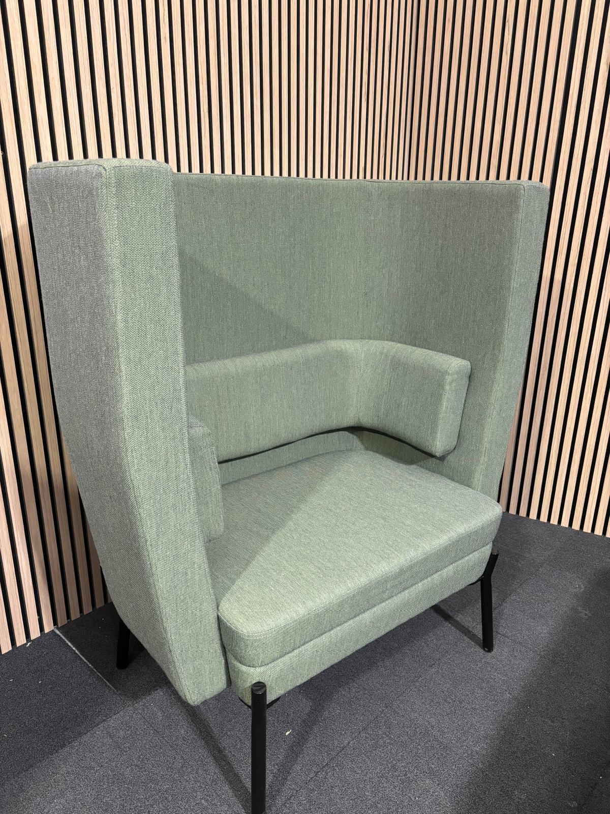 Green fabric black metal framed modular soft seating booth