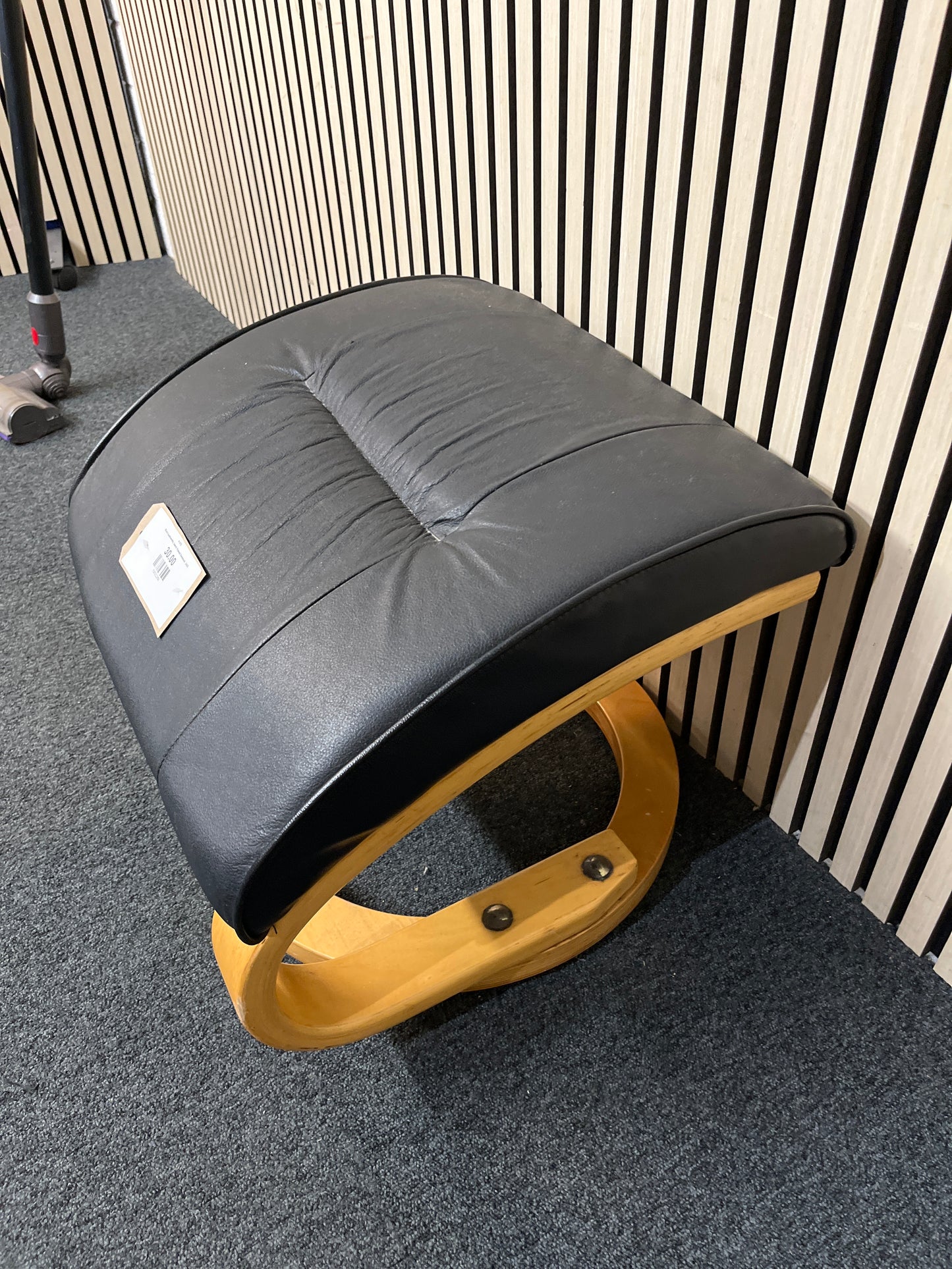 Black leatherette, beech framed footstool  2425