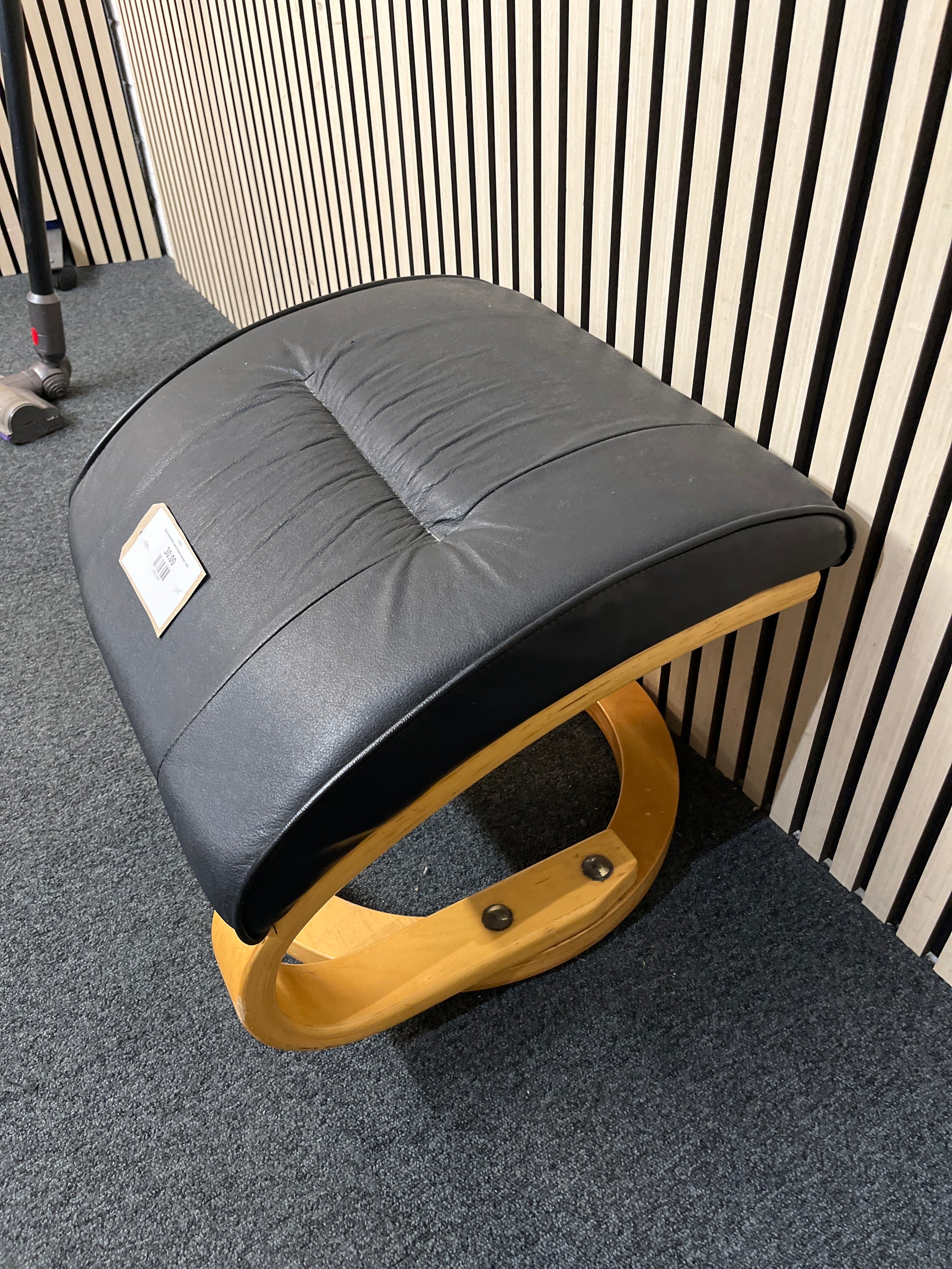 Black leatherette, beech framed footstool  2425