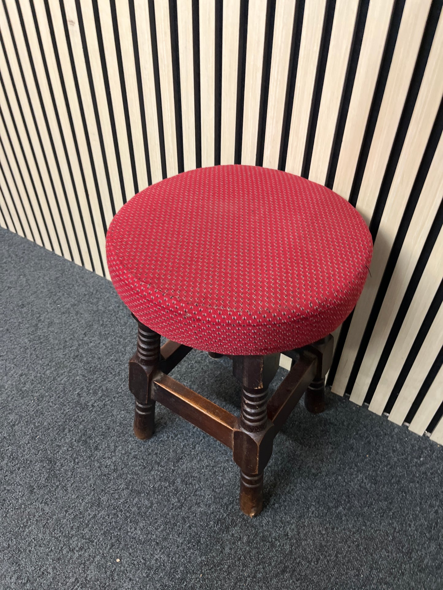 Low solid wood wine pattern fabric cushioned circular stool  3325