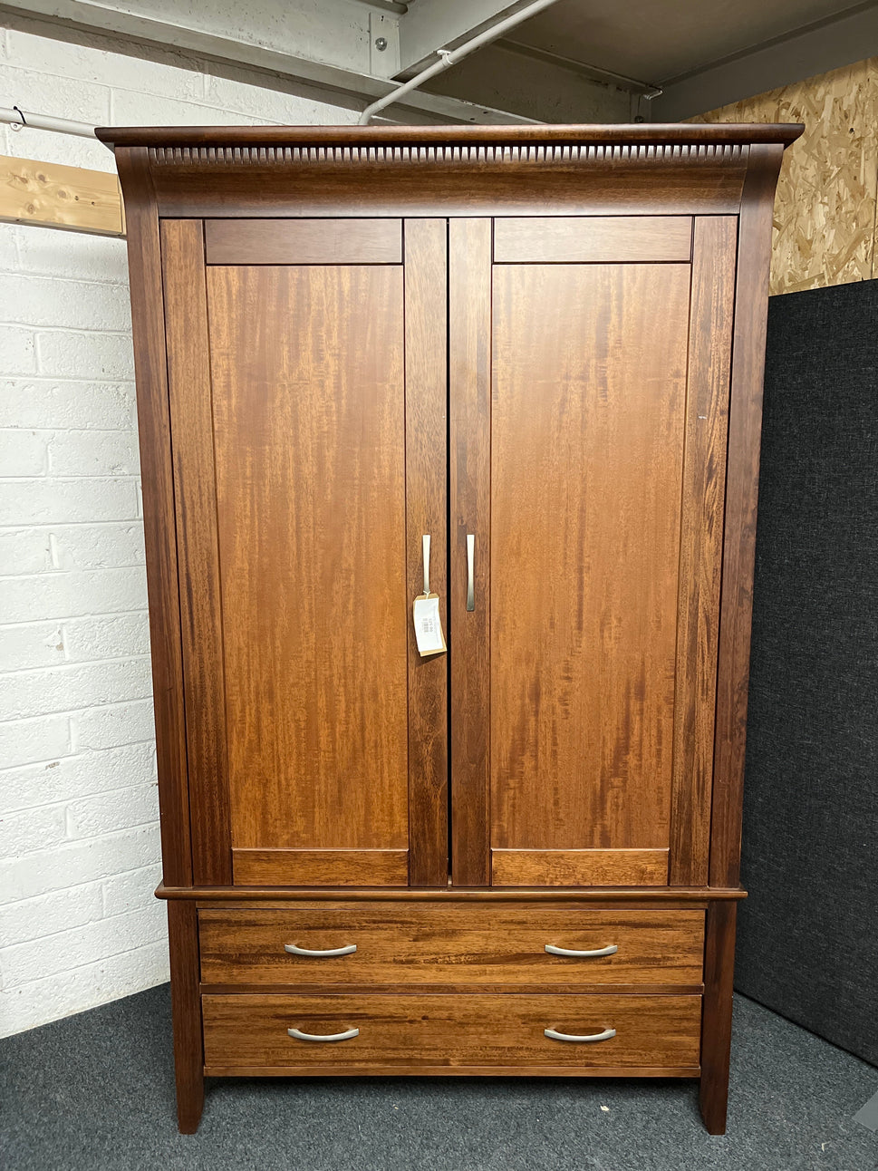 Tall solid wood stained 2 door 2 drawer wardrobe (H 2050 x W 1240 x D 660 mm) 1225