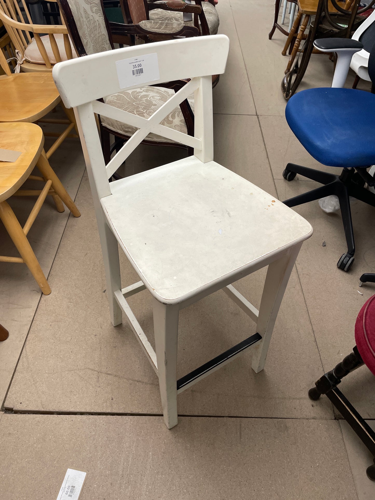Tall white wooden stool  1126