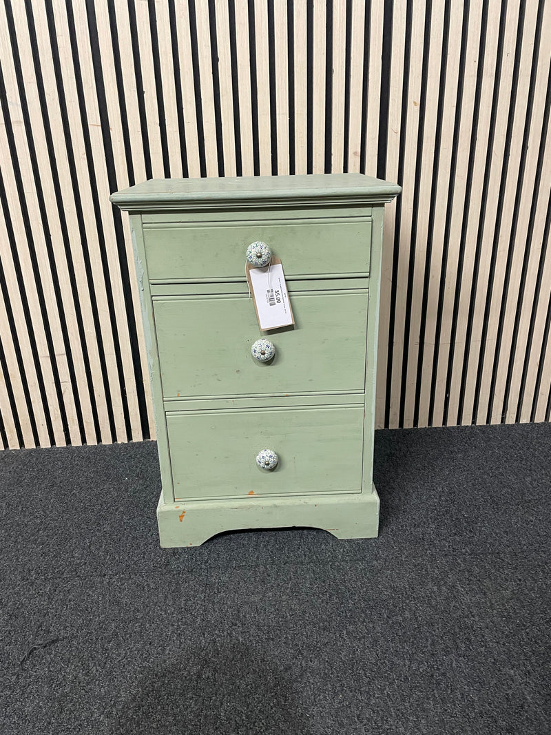 green 3 drawer solid pine bedside locker  44759