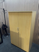 Tall maple 2 door storage unit with internal wooden shelves and key 95Wx160Hx60D. Price inc VAT