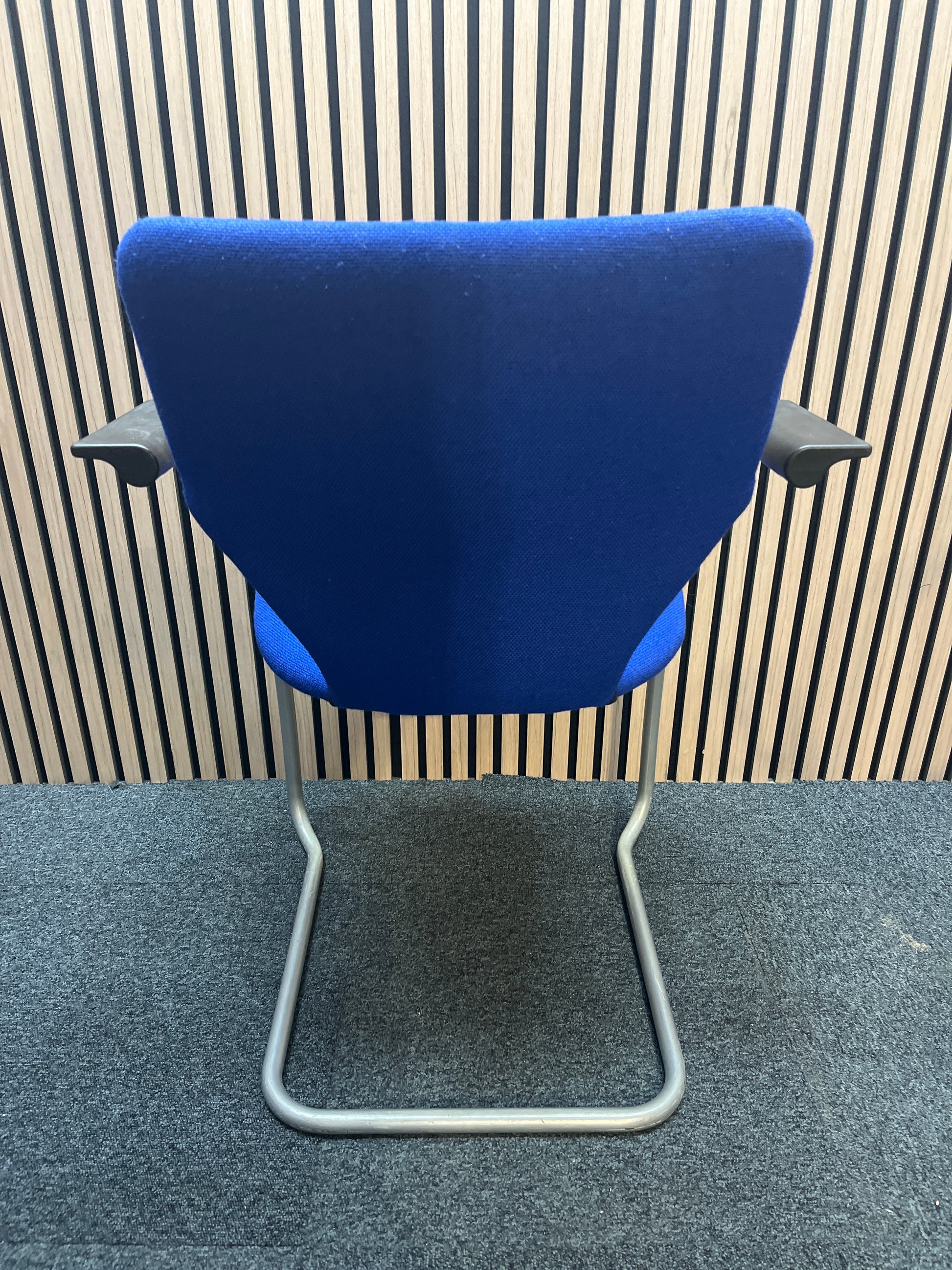 Orangebox Dark blue high back cantilever meeting chair with arms, grey powder coat metal frame. Qty of 3 no. matching. Price inc VAT
