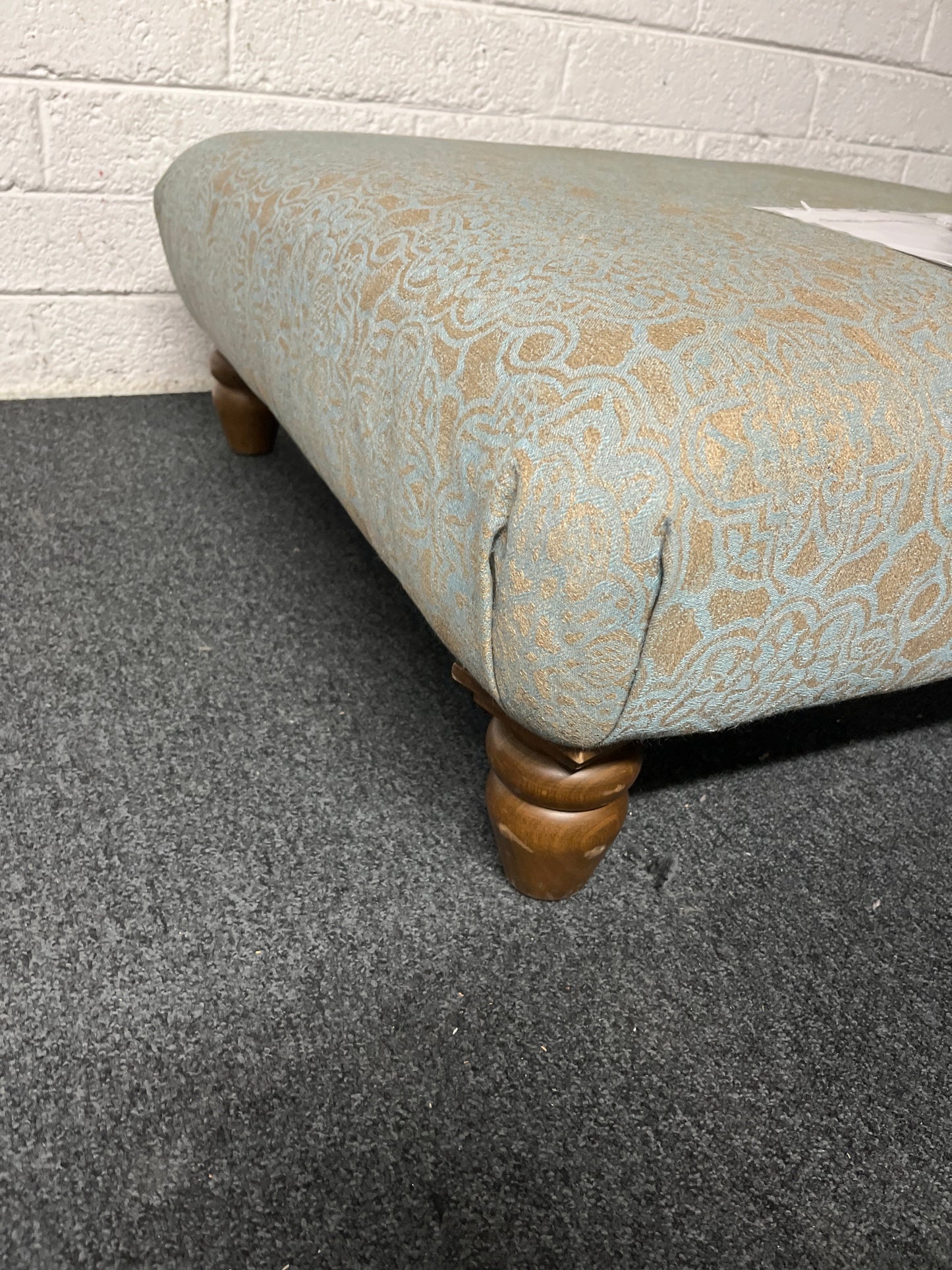 Ornate mahogany leg, mixed fabric large ottoman  1225