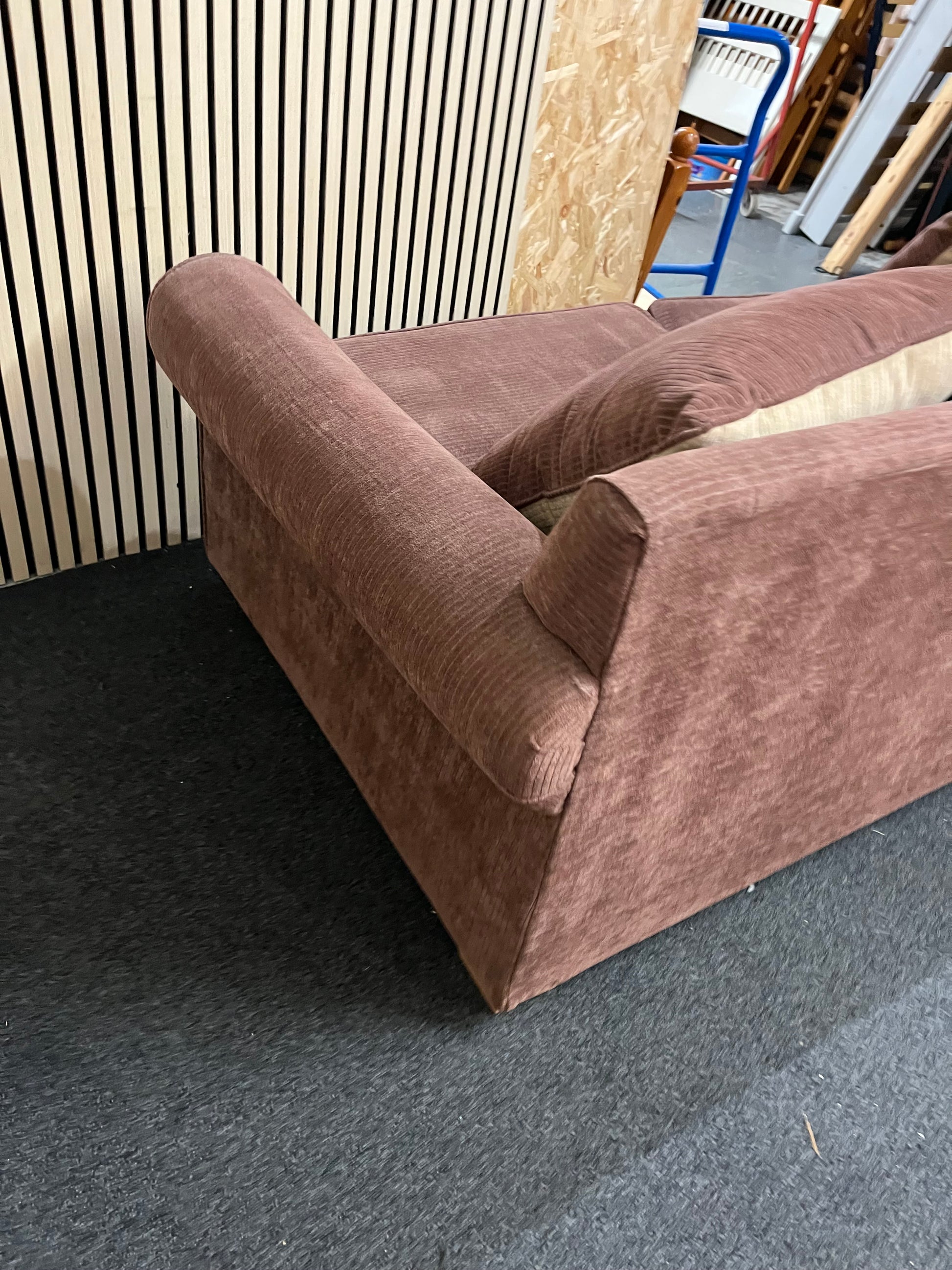 2 seater brown corduroy fabric sofa 3325