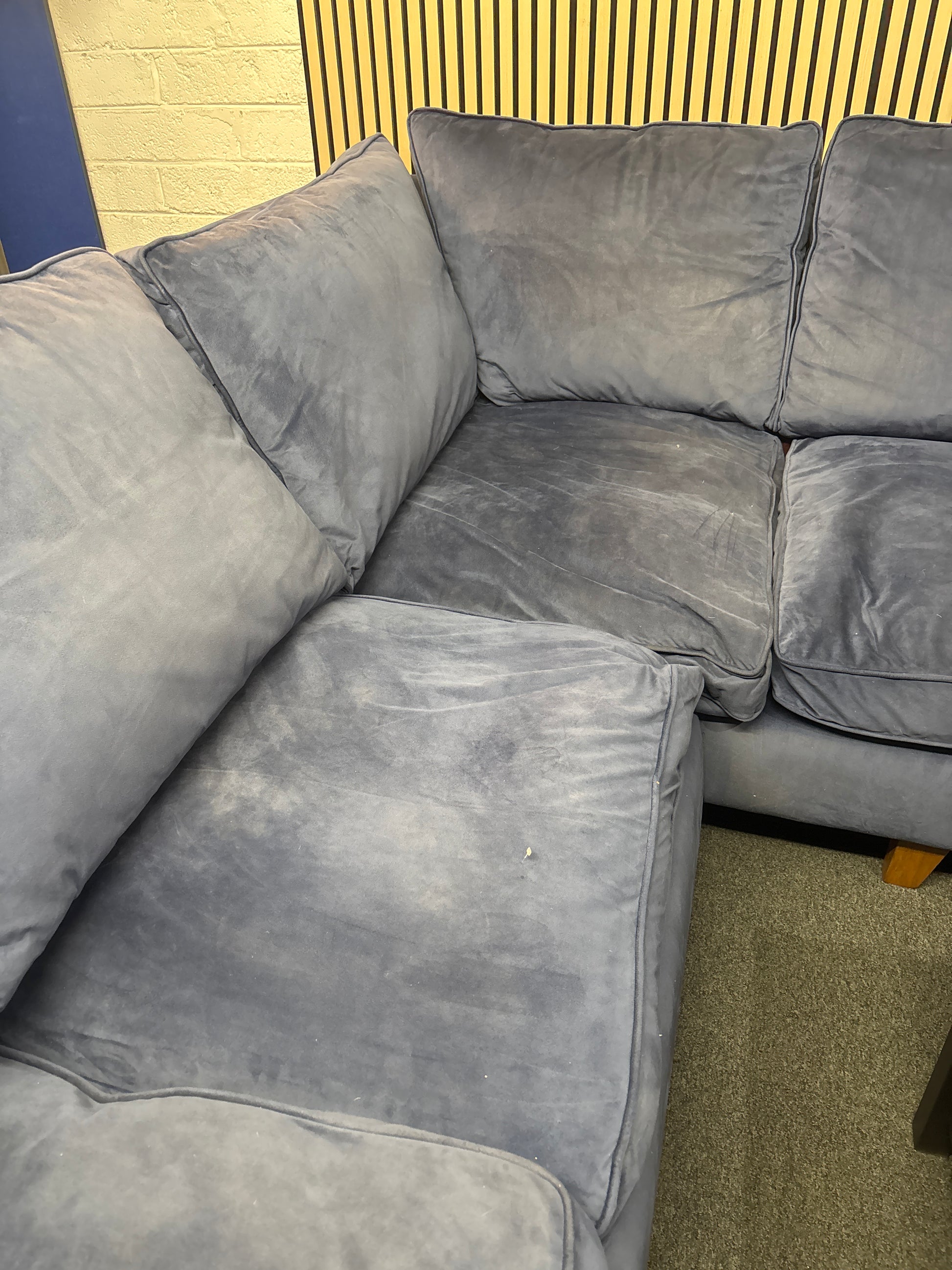 Large sectional dark blue velour fabric corner suite 3325