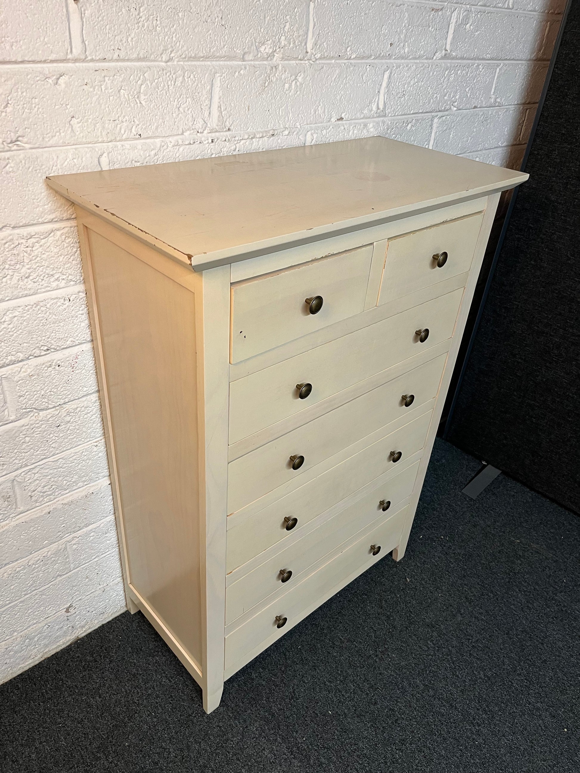 Tall 5+2 natural wood chest of drawers (H 103 x W 81 x D 40 cm) 2225