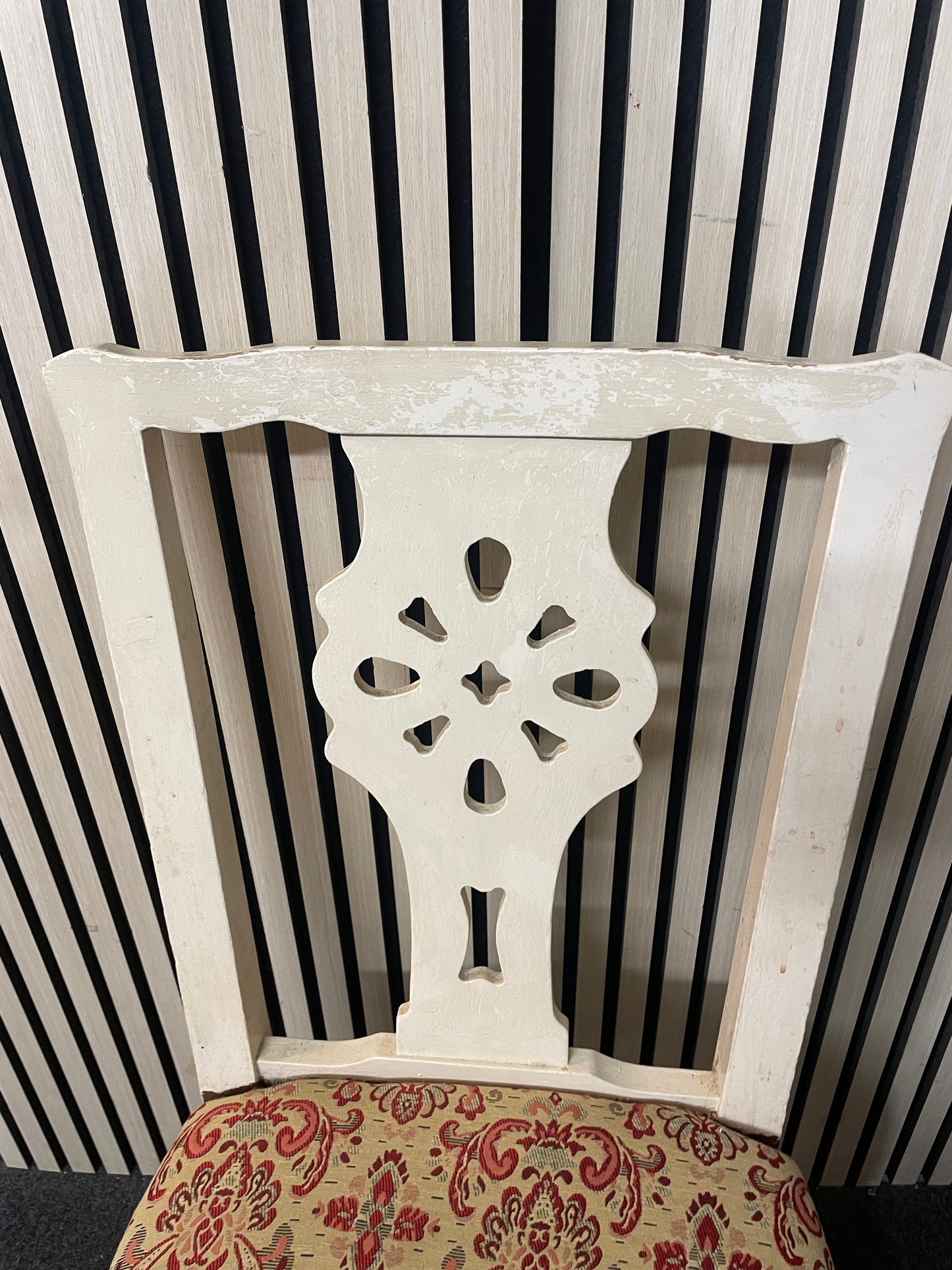 Solid pine cream painted kitchen chairs with fabric seat 2425